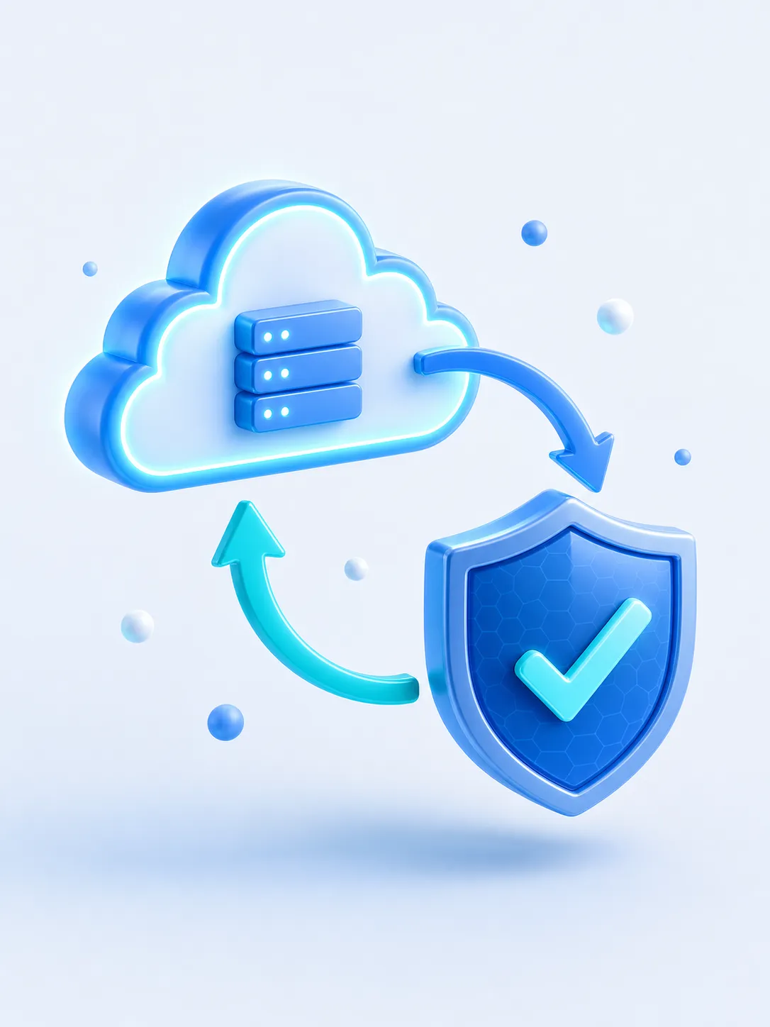 Cloud storage icon connected to a security shield, illustrating private iCloud backup
